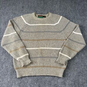 Oakton Limited Mens Vintage Striped Ribbed Knit Crewneck Sweater Gray Tan Size M